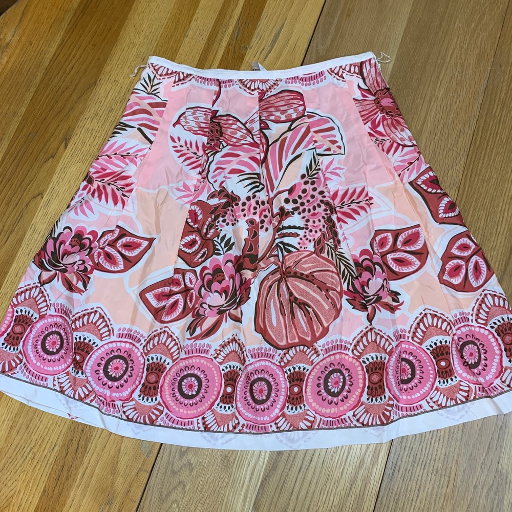 Felicia & Company Pink‎ Botanical Silk Cotton Blend A-Line Skirt Womens 10P